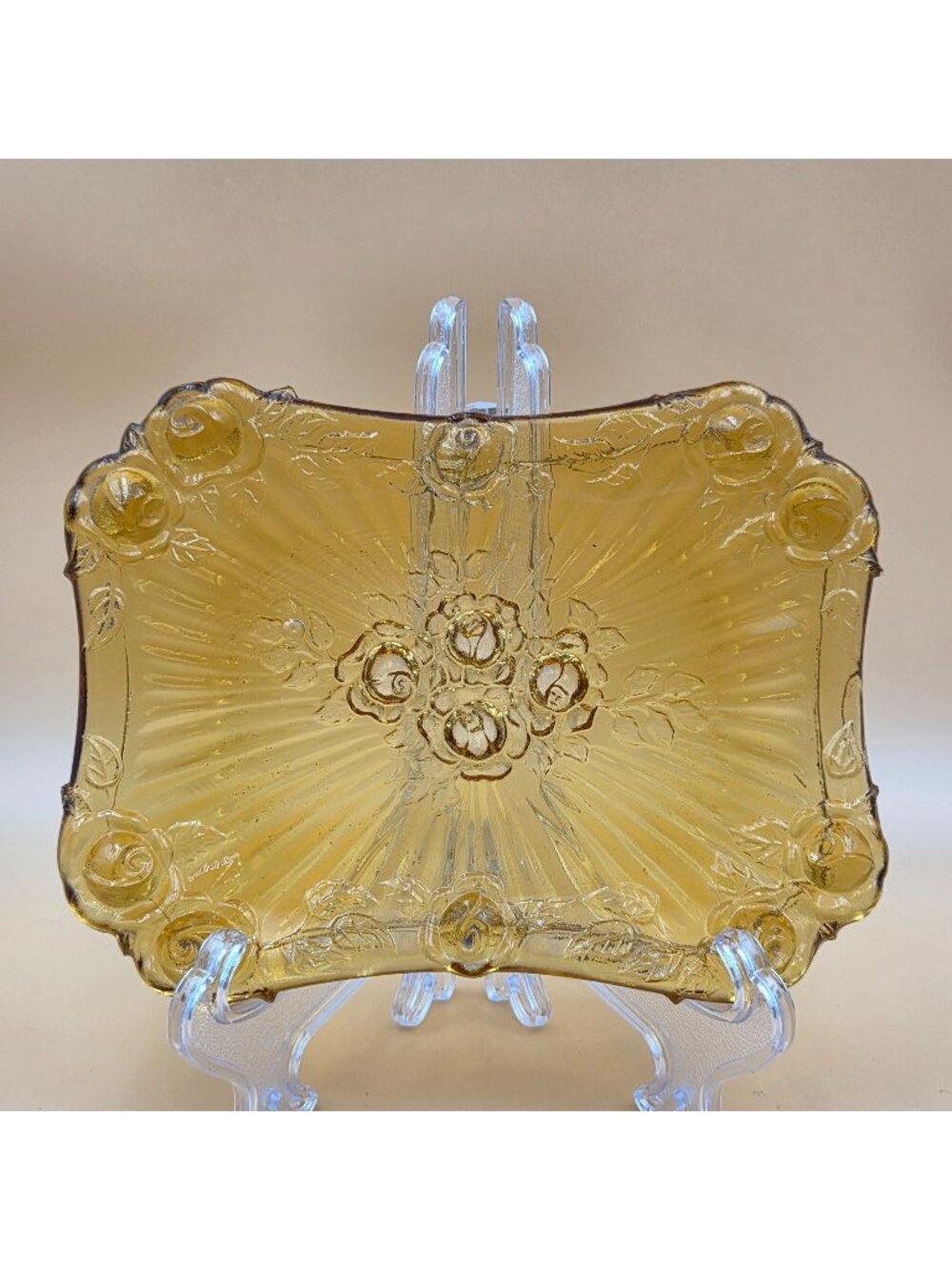 Fenton Rose Amber Soap Dish Colonial Amber Rose Design Vintage Glass